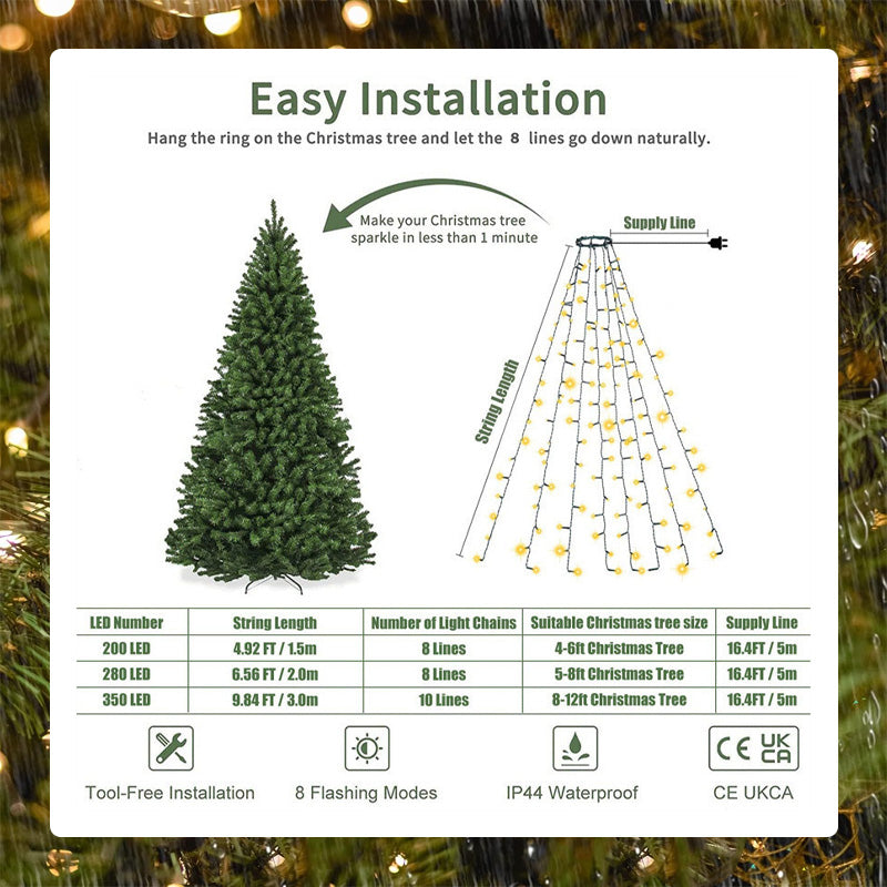 🎄 LED-Ring-Wasserfall-Weihnachtsbaumbeleuchtung 🎄